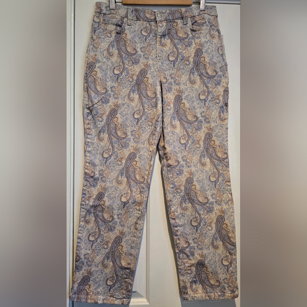 Women's Gloria Vanderbilt Paisley Print Amanda Jeans Tan Blue Brown Size 12